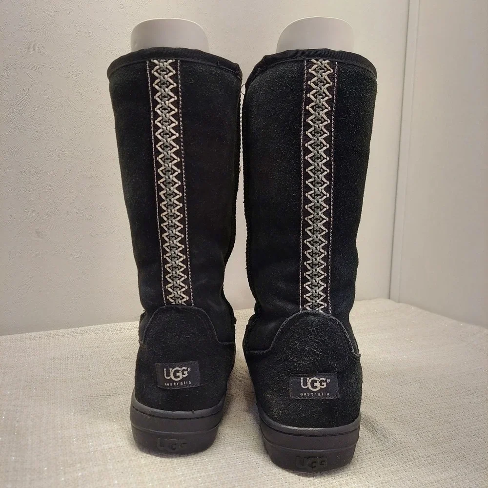 UGG Australia Ultra Tall Black Suede Shearling Boots Womens 8 5245